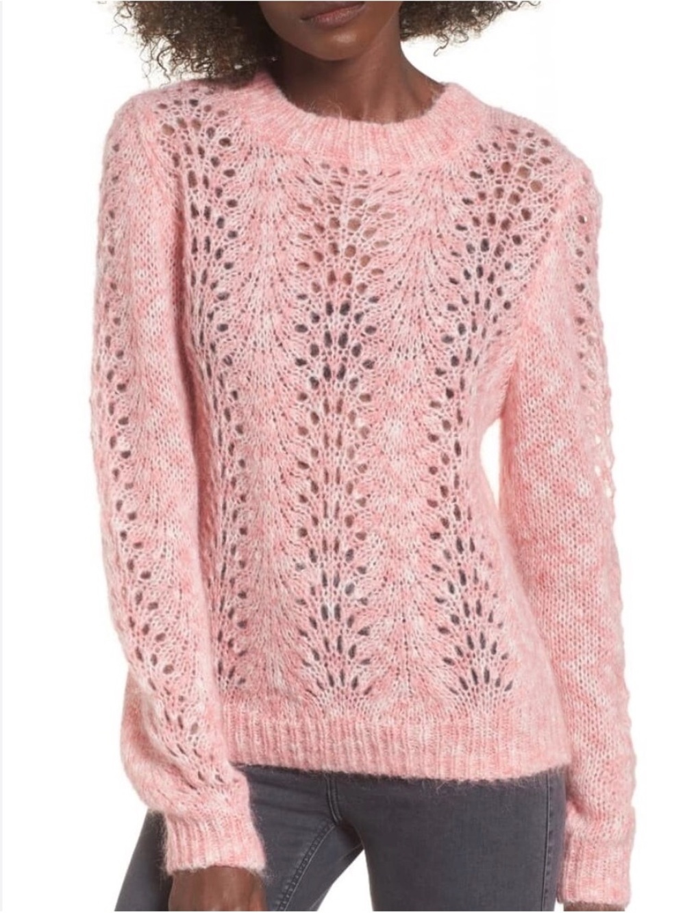 Topshop Strawberry Cream Open Knit Angora Crew Neck Longsleeve Sweater